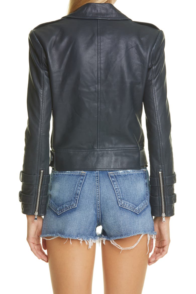 Billie Belted Leather Moto Jacket, Alternate, color, MIDNIGHT