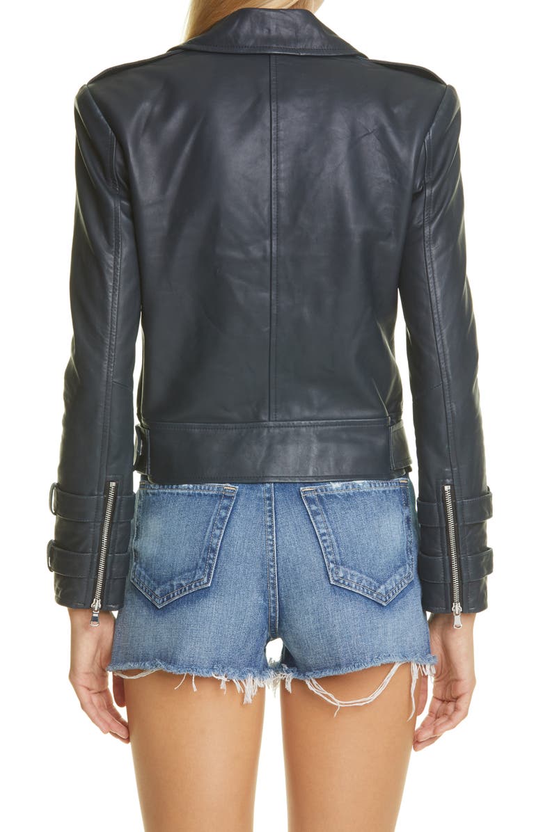 L'AGENCE Billie Belted Leather Moto Jacket, Alternate, color, Midnight