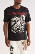 Ed Hardy Rhinestone Horses Boxy Graphic T-Shirt