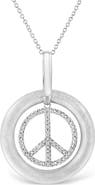 Haus of Brilliance Matte Finish Silver Diamond Accent Dancing Peace Sign Pendant Necklace