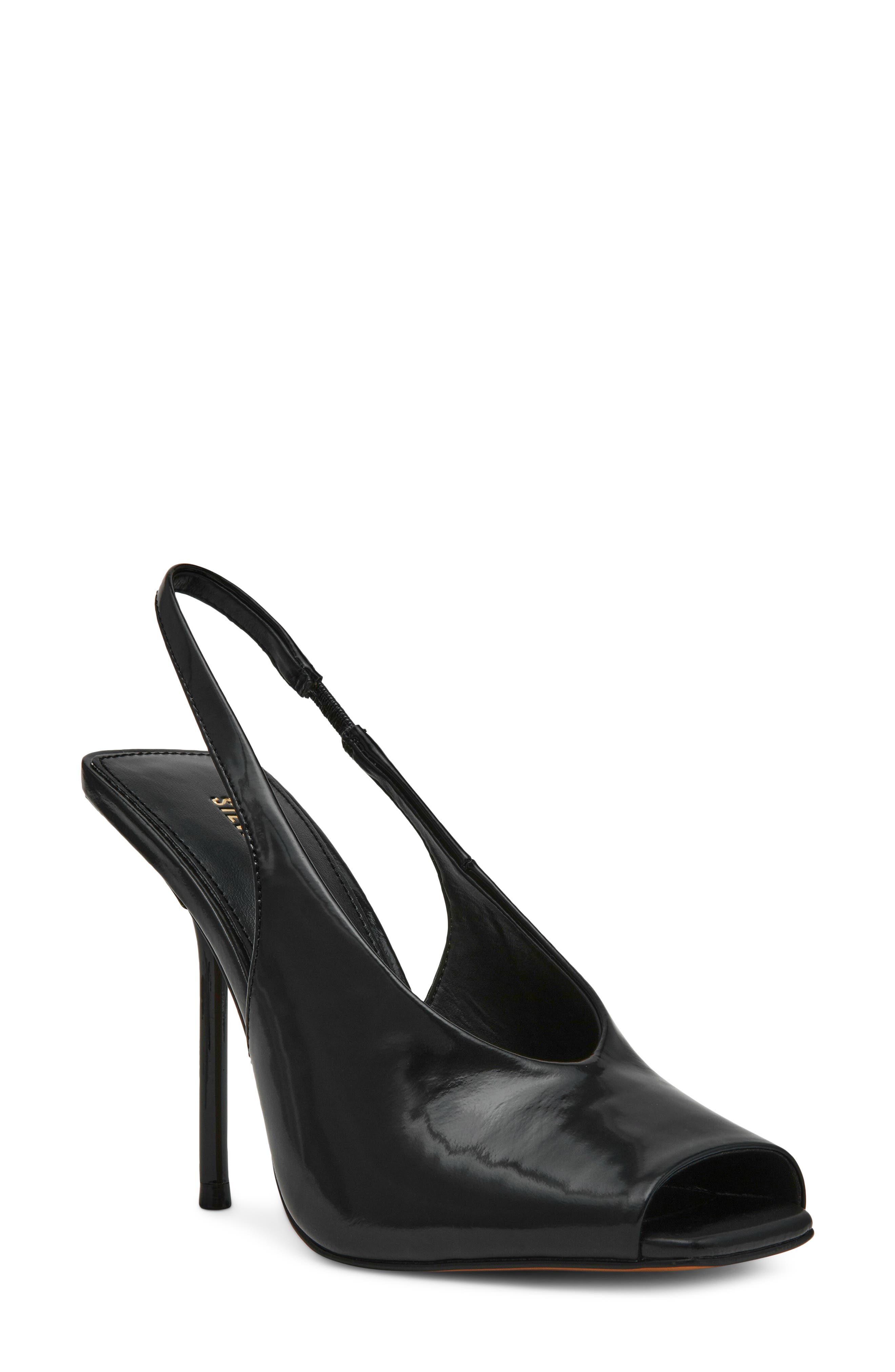 Steve Madden Lucian Slingback Peep Toe Sandal, Main, color, Black Leather