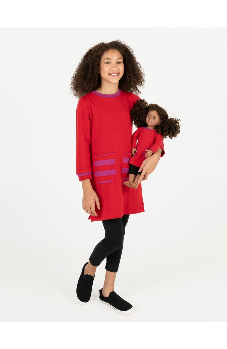 Leveret Girls Sweatshirt Dress with Matching Doll Dress, Main, color, Red