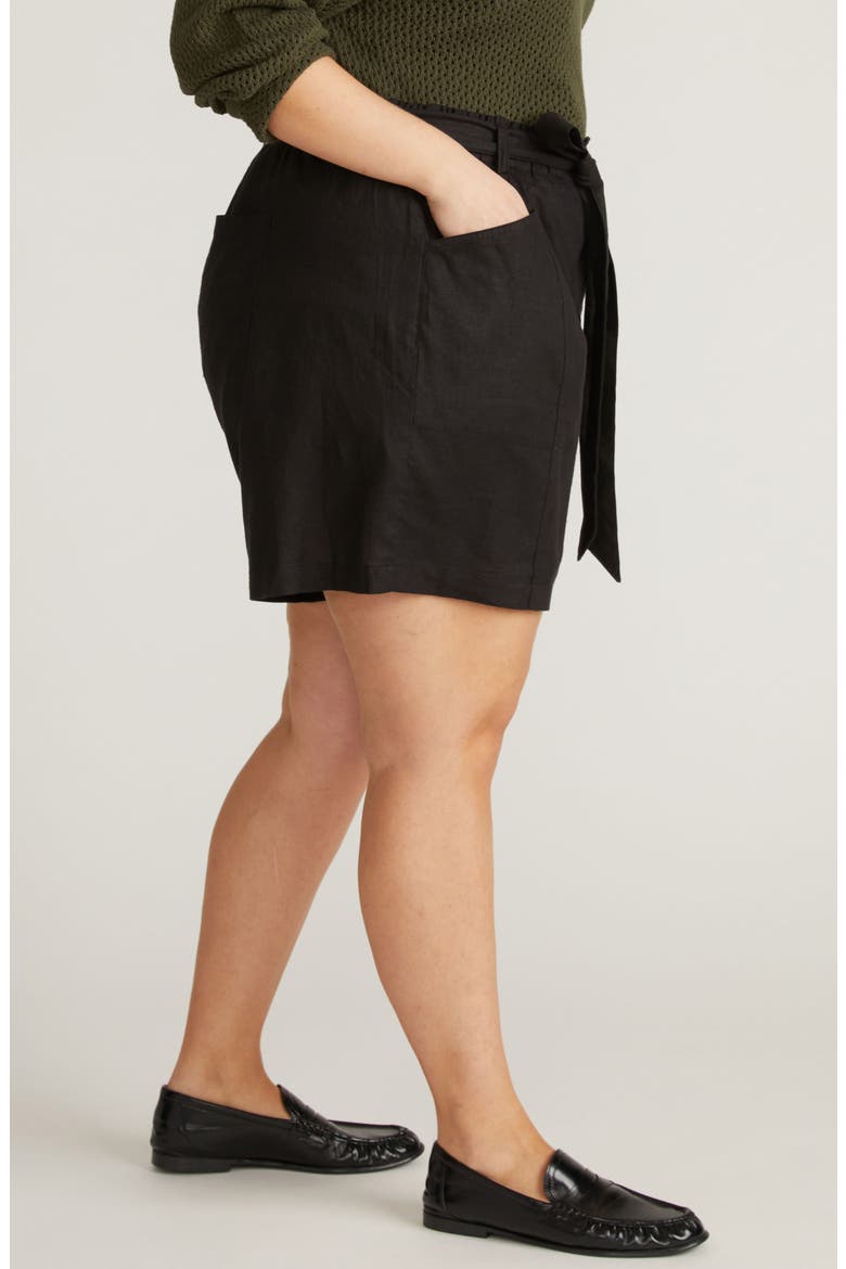 Harbor Stretch Linen Blend Paperbag Shorts, Alternate, color, BLACK