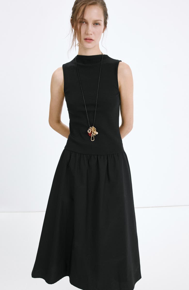 MANGO Mixed Media Stretch Cotton Midi Dress, Alternate, color, 