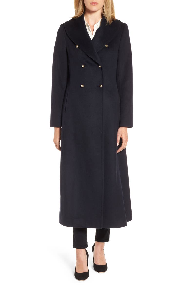 DKNY Wool Blend Felt Shawl Collar Coat, Main, color, NAVY