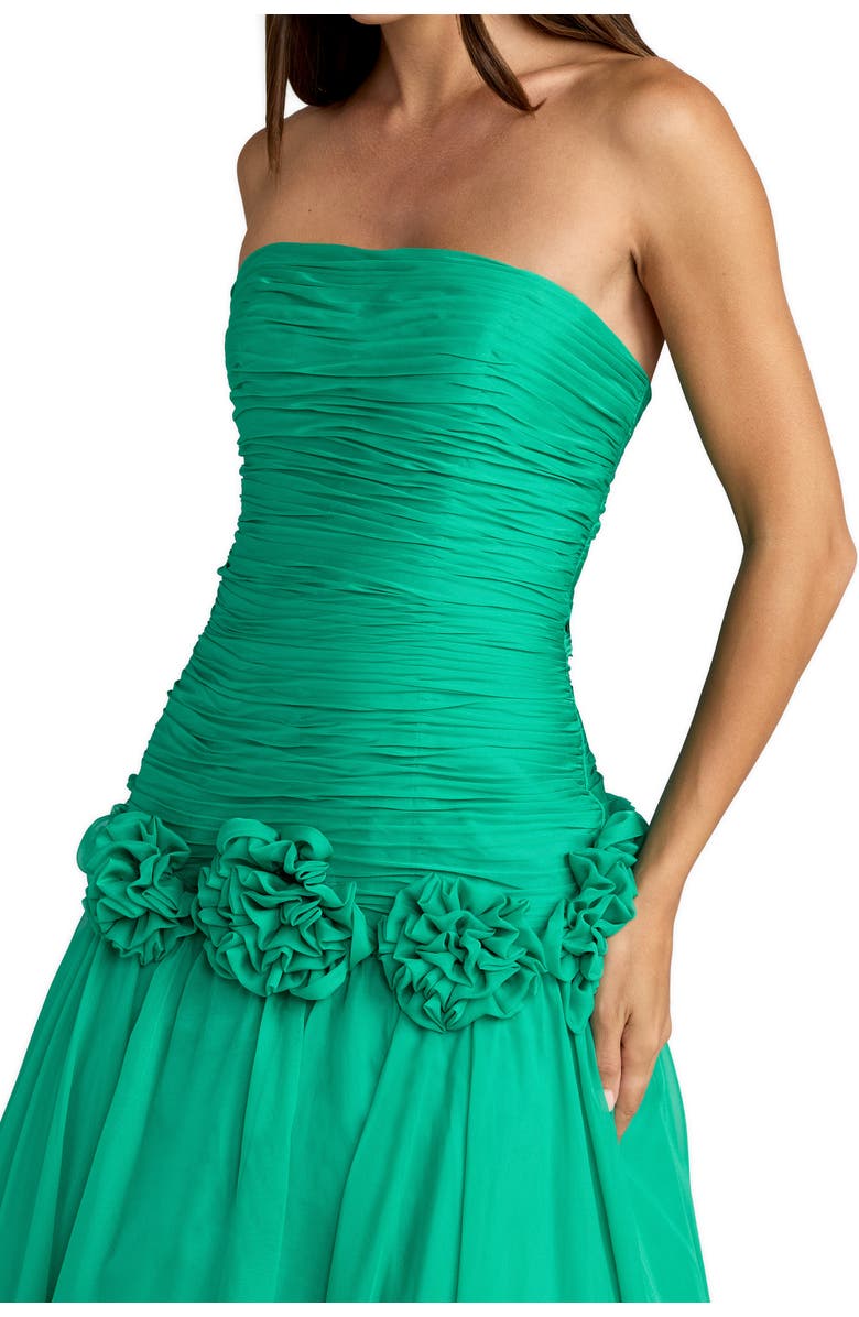 Mac Duggal Strapless Chiffon Drop Waist Ball Gown with Floral Appliqué, Alternate, color, Spring Green