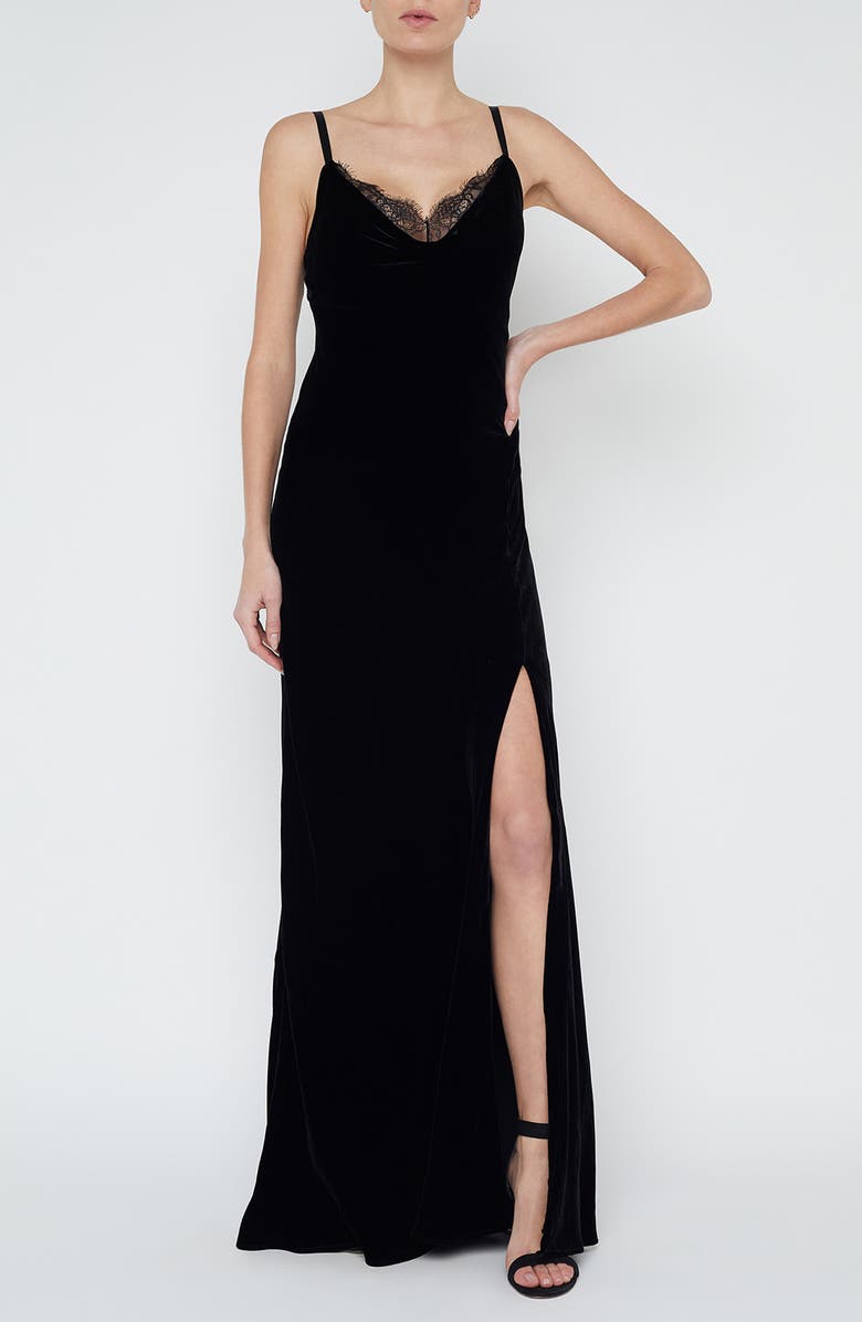 L'AGENCE Venice Lace Trim Velvet Gown, Main, color,