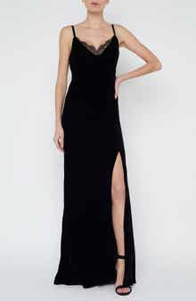 Venice Lace Trim Velvet Gown