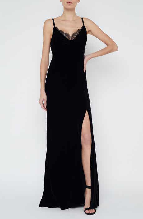 Venice Lace Trim Velvet Gown