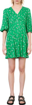 maje Floral Empire Waist Woven Dress