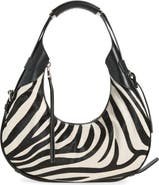 Moschino Handle Me Zebra Print Geniune Calf Hair Hobo Bag