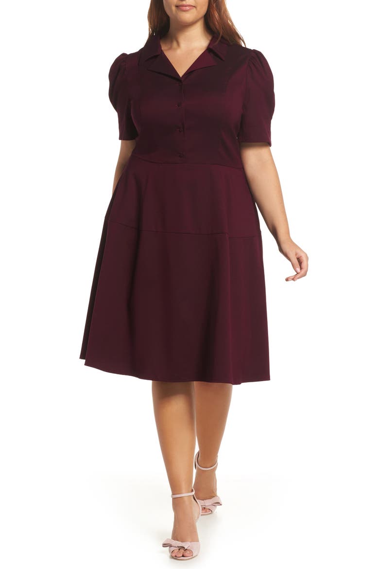 Nina Twill Fit & Flare Dress (Nordstrom Exclusive), Alternate, color, BERRY