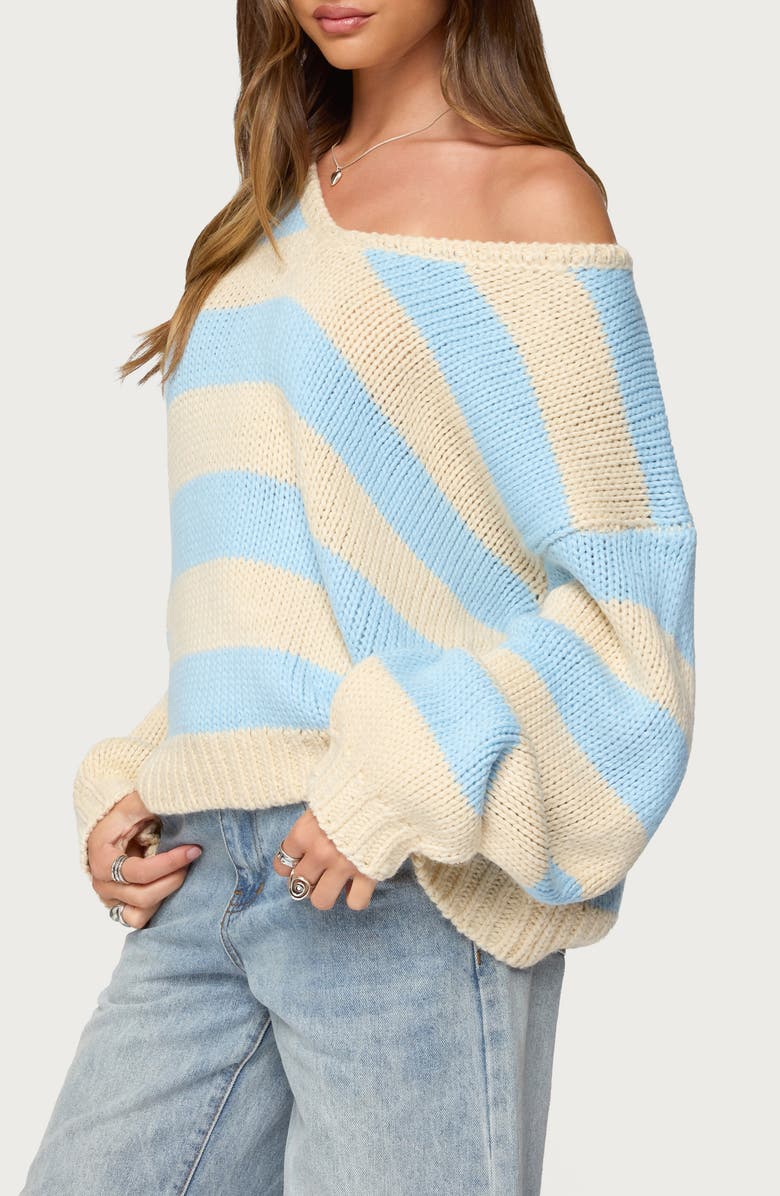EDIKTED Tracie Oversize Stripe Sweater, Alternate, color, Light-Blue