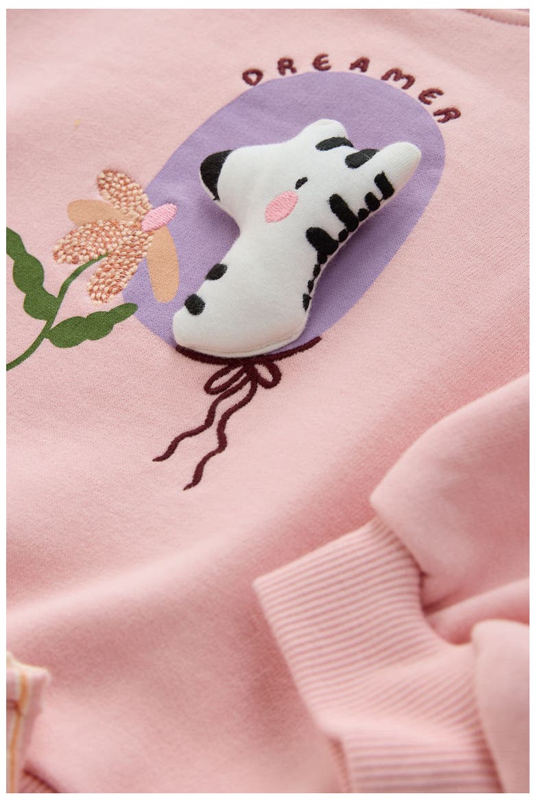Kids' Zebra Sweatshirt & Stripe Shorts Set, Alternate, color, PINK