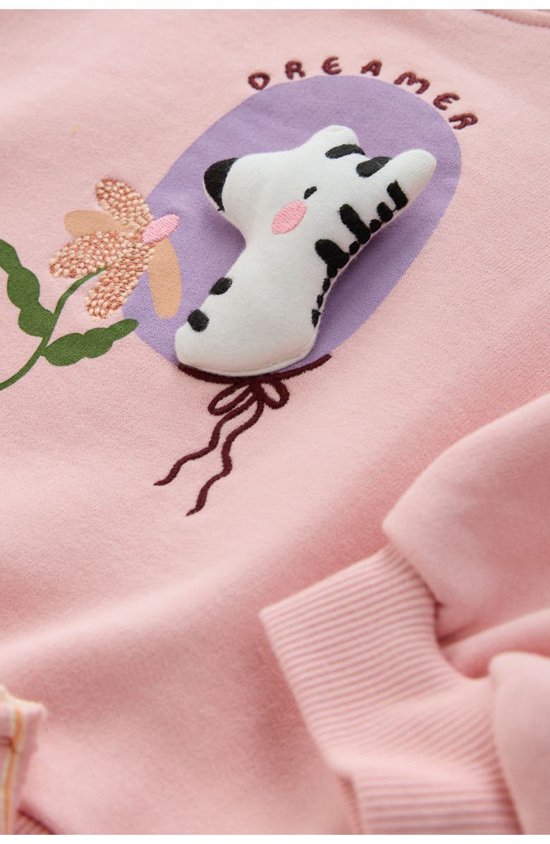 NEXT Kids' Zebra Sweatshirt & Stripe Shorts Set, Alternate, color, Pink