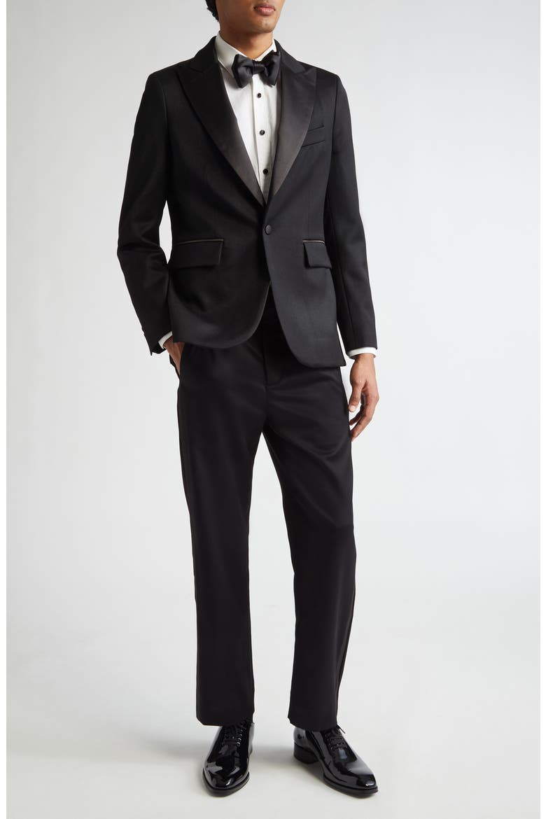 Barathea Peak Lapel Wool Tuxedo Jacket, Alternate, color, BLACK