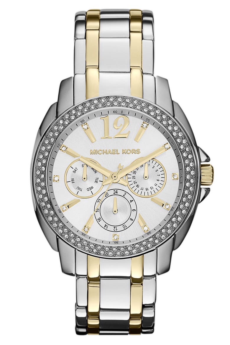 Michael Kors 'Cameron' Round Bracelet Watch, Main, color, SILVER/ GOLD