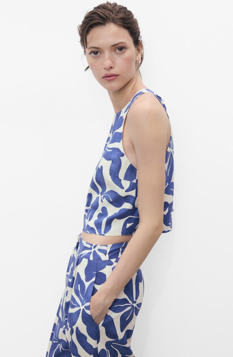 MANGO Floral Print Crop Tank, Alternate, color, Blue