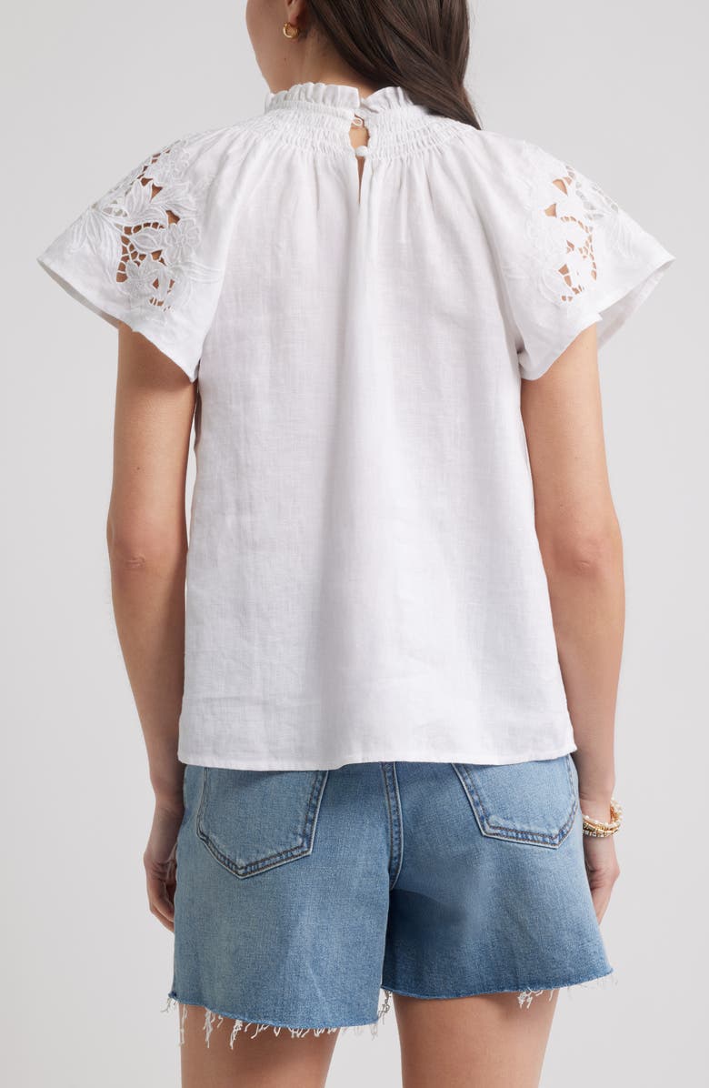 Caslon<sup>®</sup> Embroidered Cutwork Linen Popover Top, Alternate, color, White