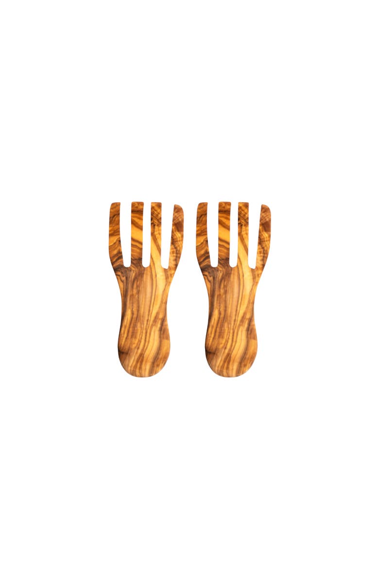 Gharyan Stoneware Natural Olive Wood Serving Forks, Set of 2, Alternate, color, Natural