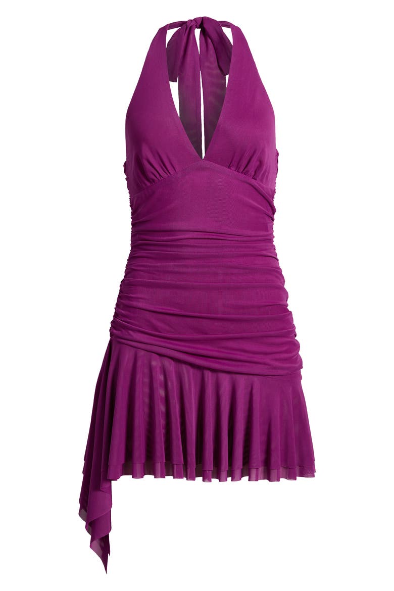 Priscilla Ruched Mesh Cocktail Minidress, Alternate, color, PLUM