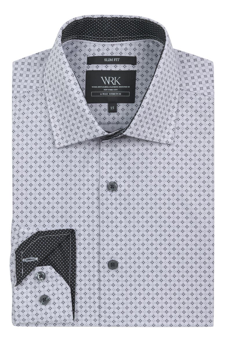 W.R.K Slim Fit Geometric Print Recycled Performance Stretch Dress Shirt, Alternate, color, White/Green