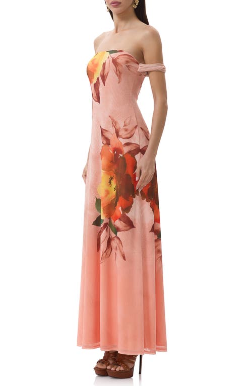 Afrm Barot Printed Off The Shoulder Mesh Maxi Dress