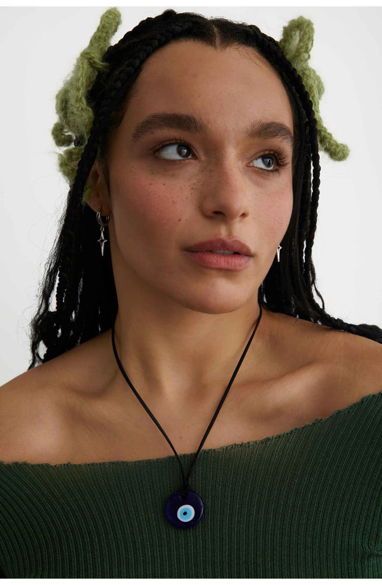 Velvet Luna Suede Cord Evil Eye Necklace, Alternate, color, Black