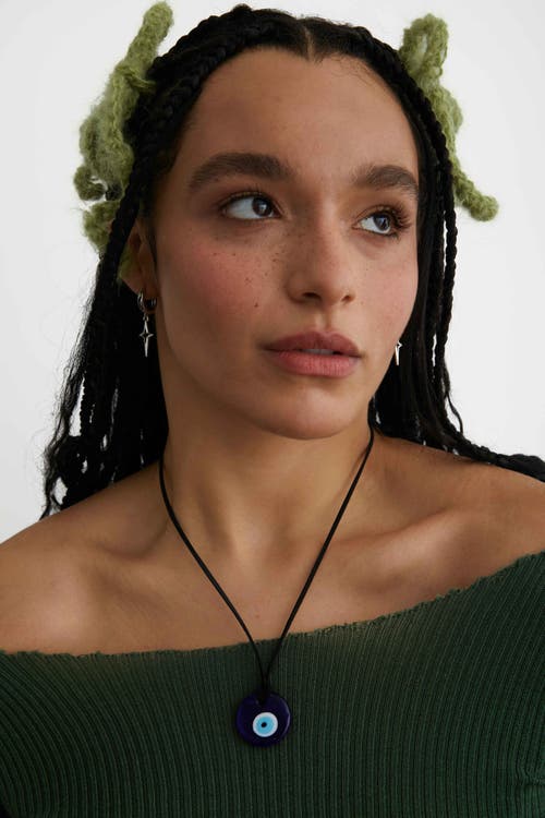 Velvet Luna Suede Cord Evil Eye Necklace In Blue