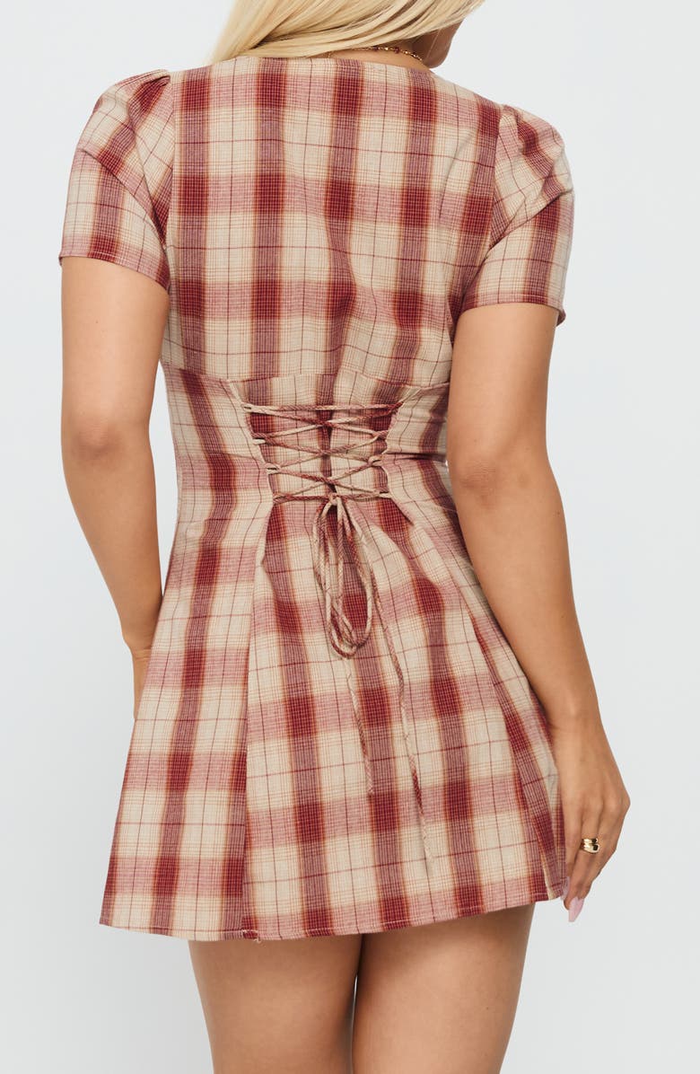 Princess Polly Twist of Fate Plaid Button Front Minidress, Alternate, color, Red