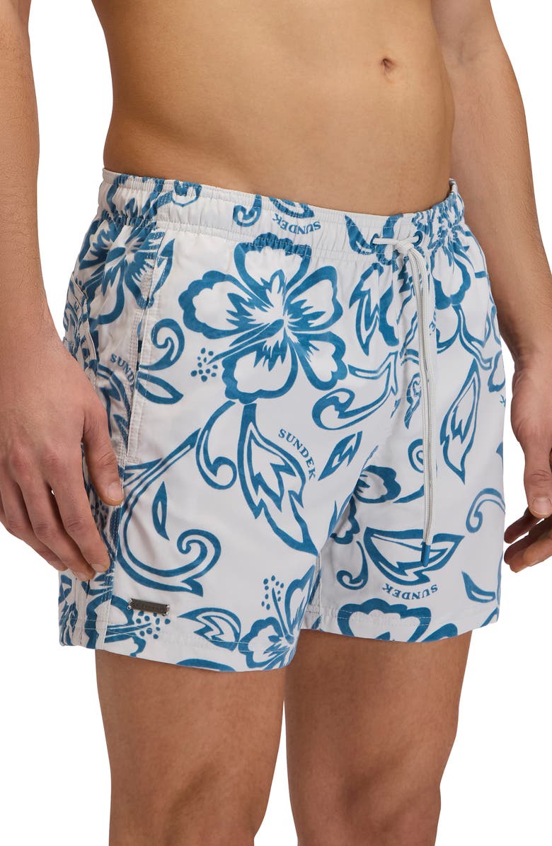 Sundek Print Swim Trunks, Alternate, color, Ghost