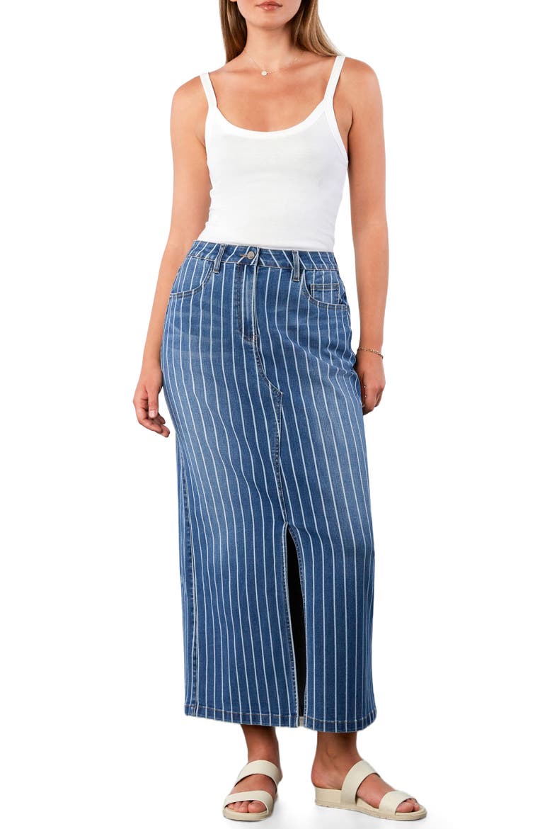 Julia Stripe Denim Maxi Skirt, Alternate, color, BLUE DENIM STRIPE