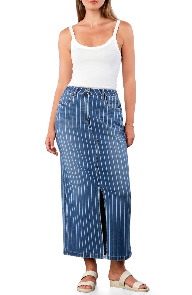 Wash Lab Denim Julia Stripe Denim Maxi Skirt, Alternate, color, Blue Denim Stripe