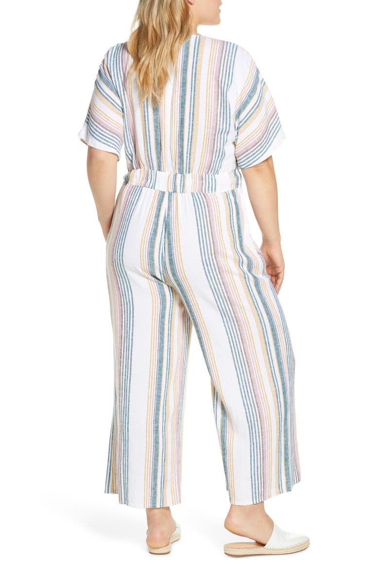 Linen Blend Jumpsuit, Alternate, color, IVORY MULTI STRIPE
