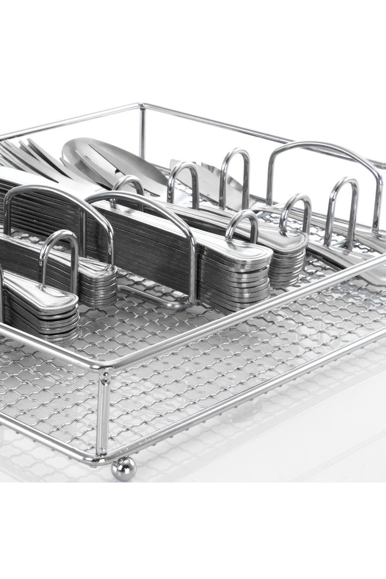 South Bay 65 Piece Stainless Steel Flatware Service Set with Wire Caddy, Alternate, color, Metallic Silver