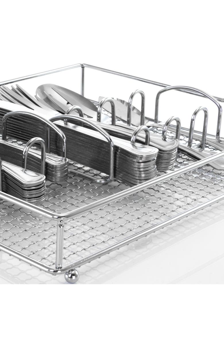 Gibson Home South Bay 65 Piece Stainless Steel Flatware Service Set with Wire Caddy, Alternate, color, Metallic Silver