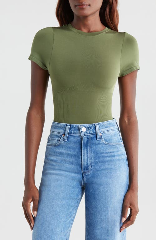 Pinsy Butter Sculpt Short Sleeve Bodysuit In Olive Green
