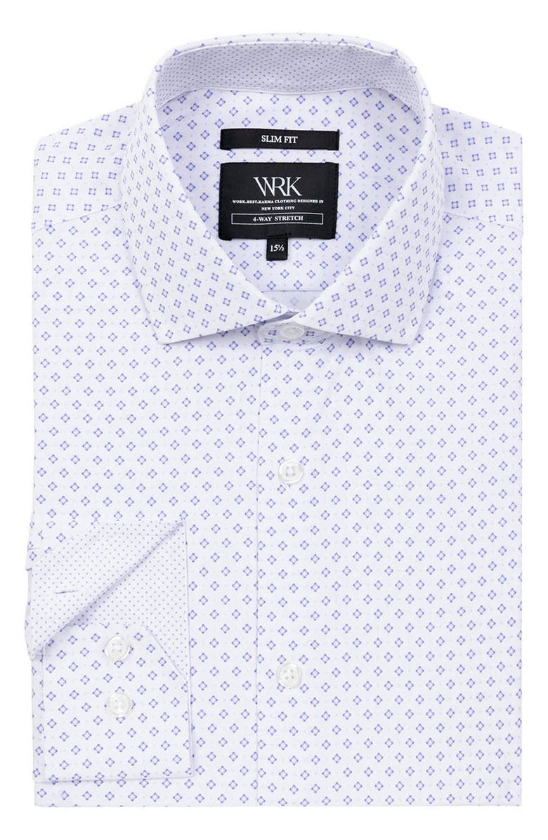 W.R.K Regular Fit Dash Print Performance Dress Shirt, Alternate, color, White/ Purple