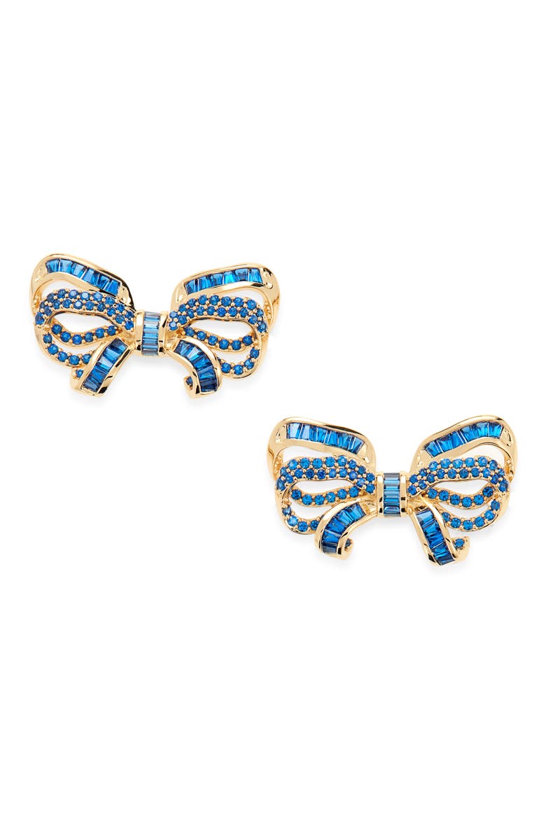 Pavé Crystal Bow Stud Earrings, Main, color, BLUE/ GOLD