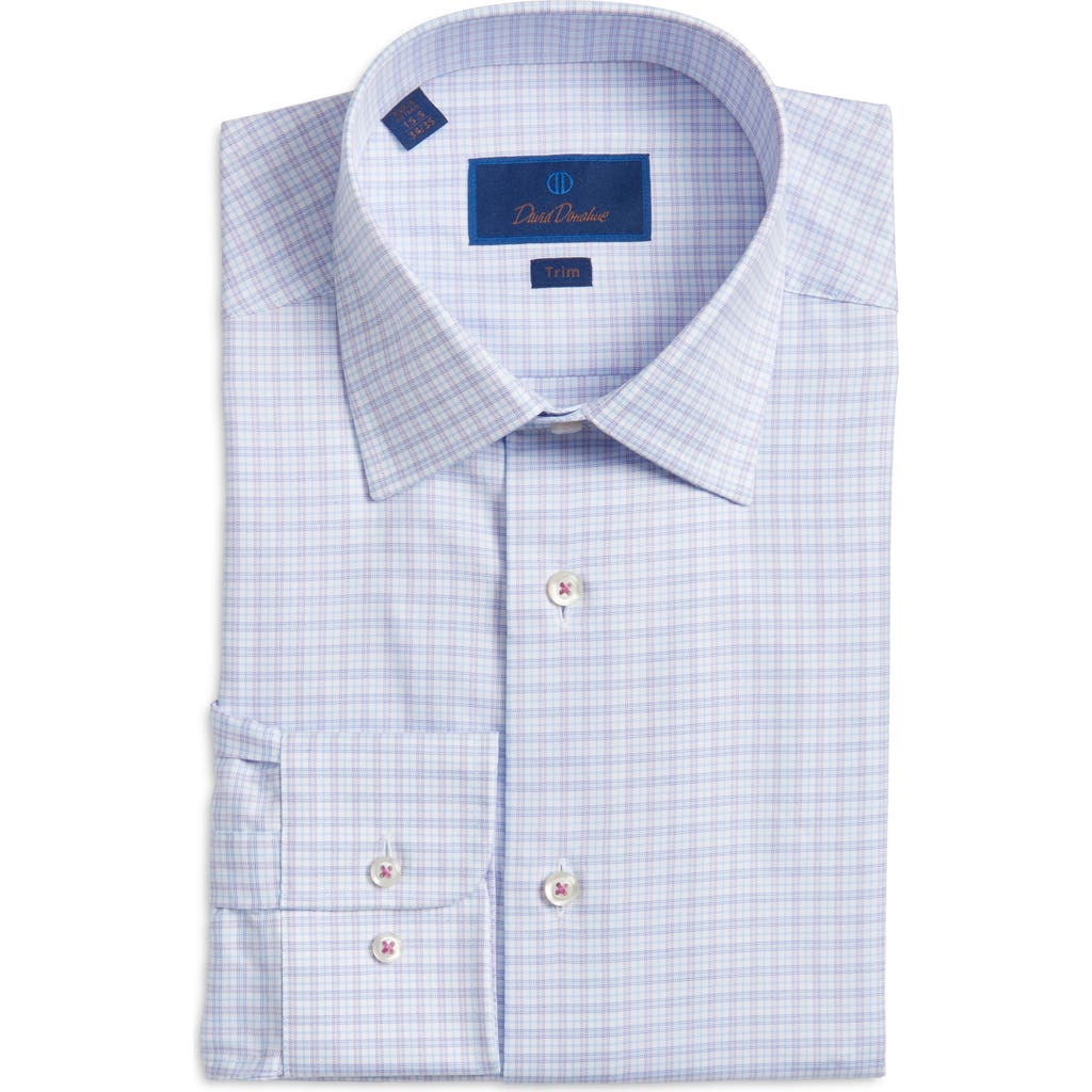 David Donahue Trim Fit Plaid Cotton Dress Shirt In Blue