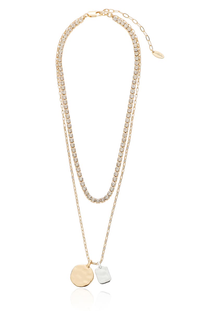 Ettika Hammered Pendant Tennis Chain Layered Necklace, Alternate, color, Gold