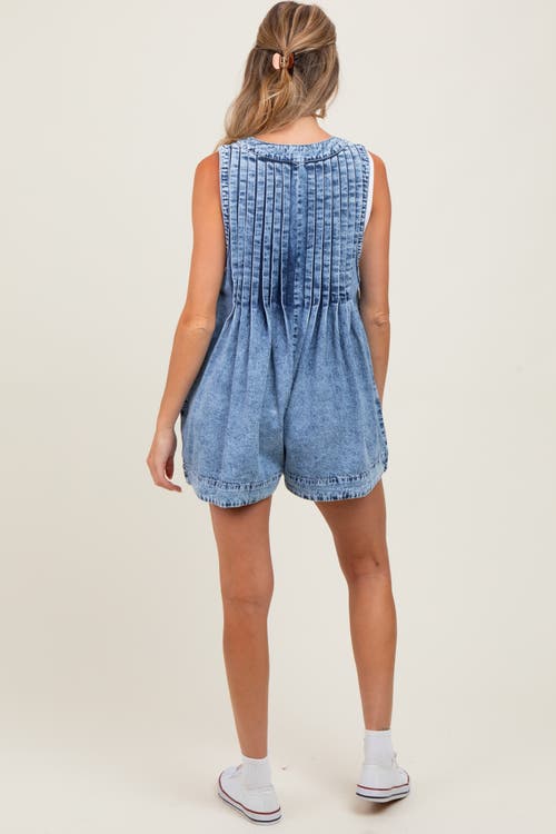 Pinkblush Deep V-neck Pleated Front Tie Sleeveless Romper In Blue