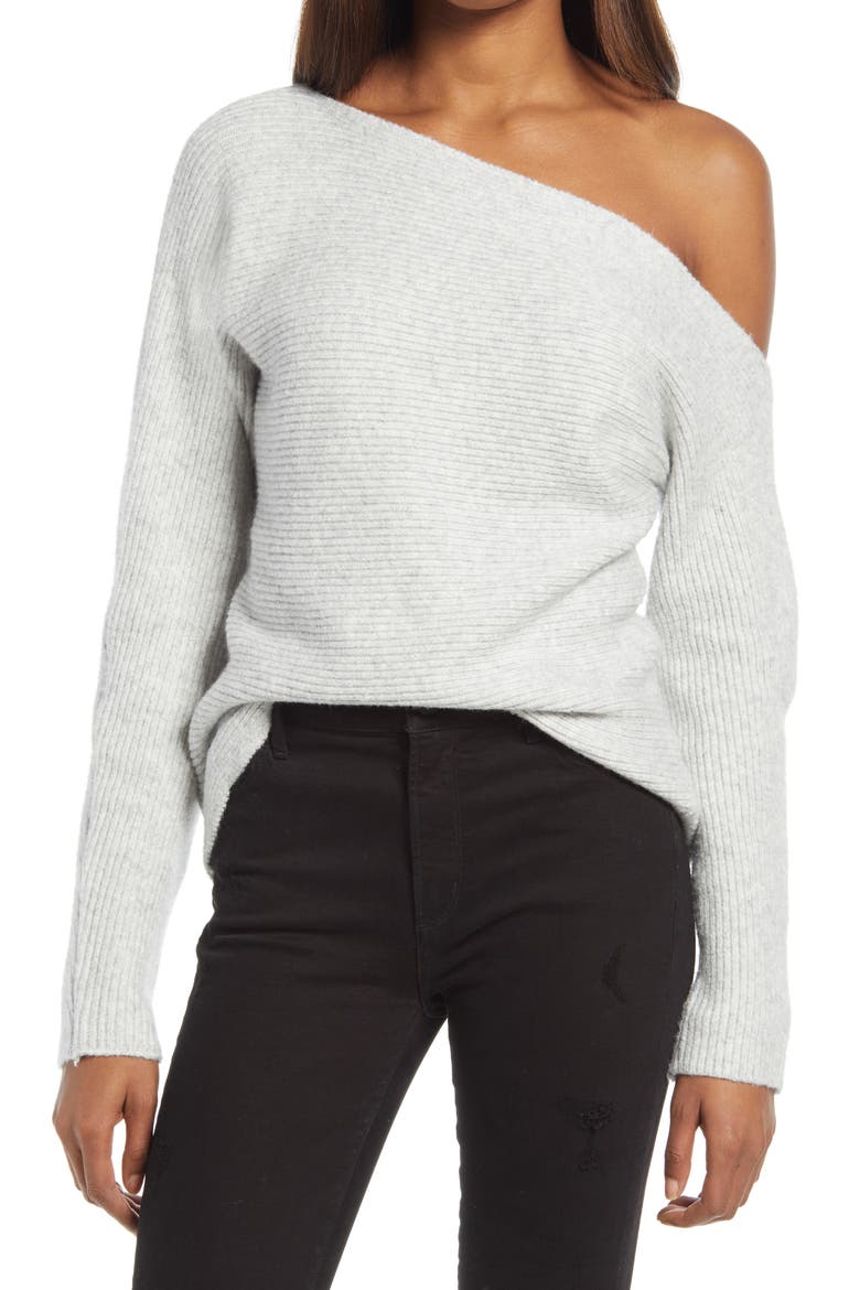 Ribbed One-Shoulder Pullover, Main, color, GREY LIGHT HEATHER