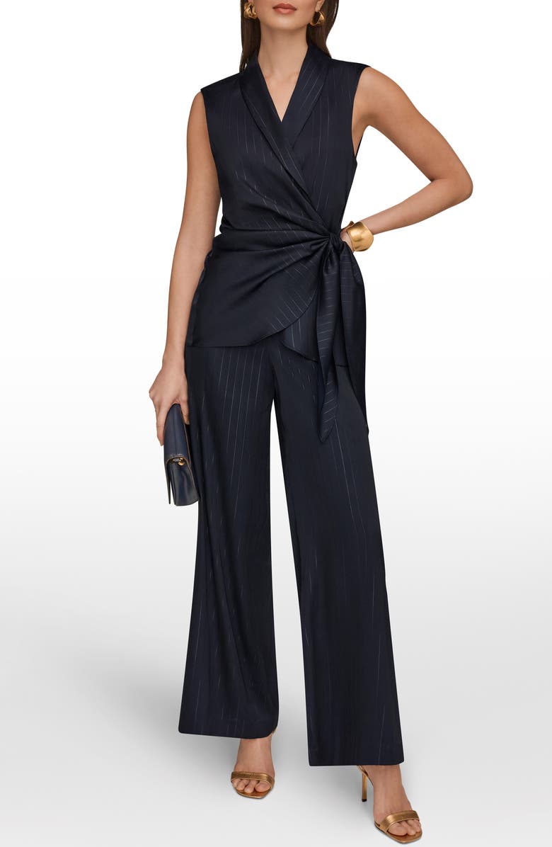 Donna Karan New York Pinstripe Side Tie Sleeveless Top, Alternate, color, 