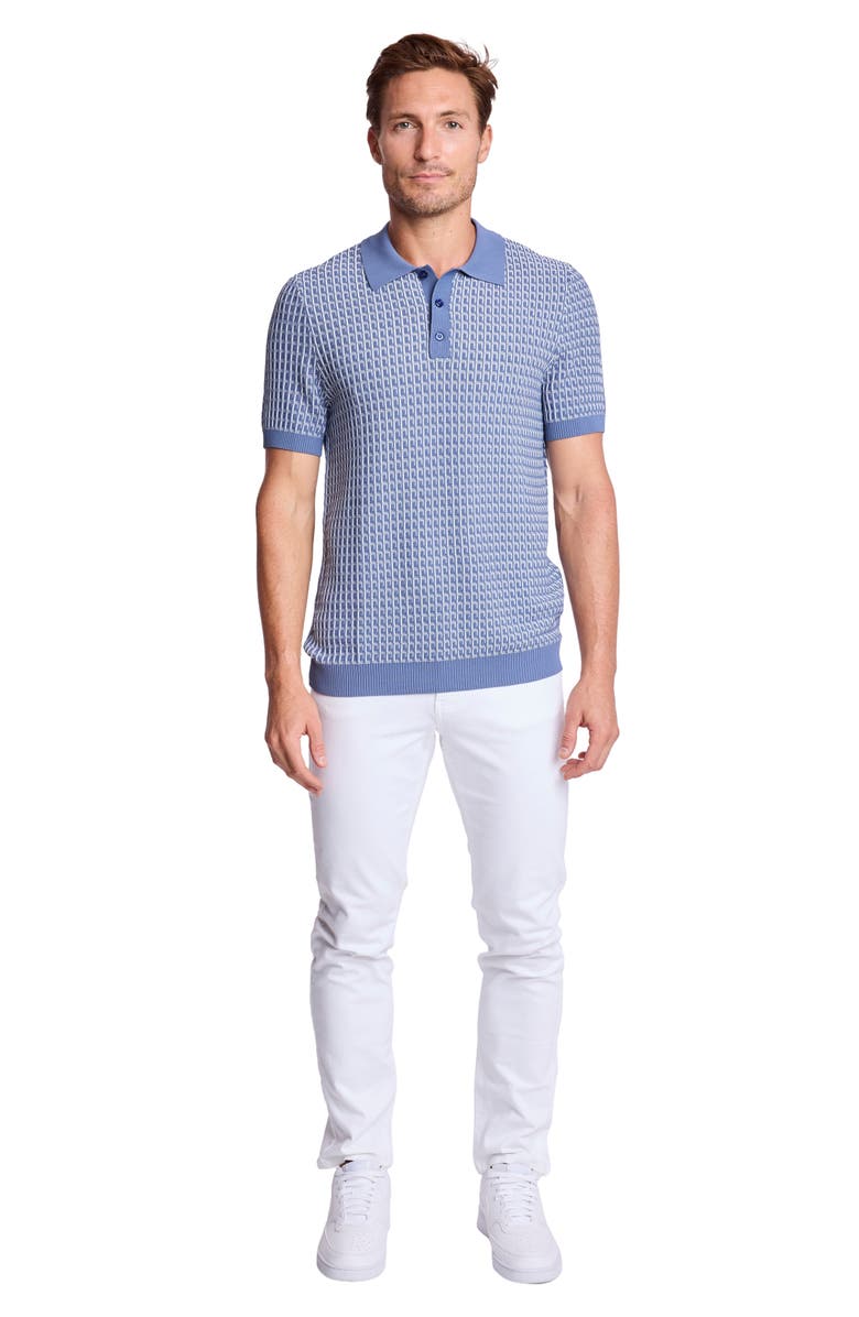 PAISLEY & GRAY Trim Fit Geometric Knit Polo, Alternate, color, Dusty Blue & White