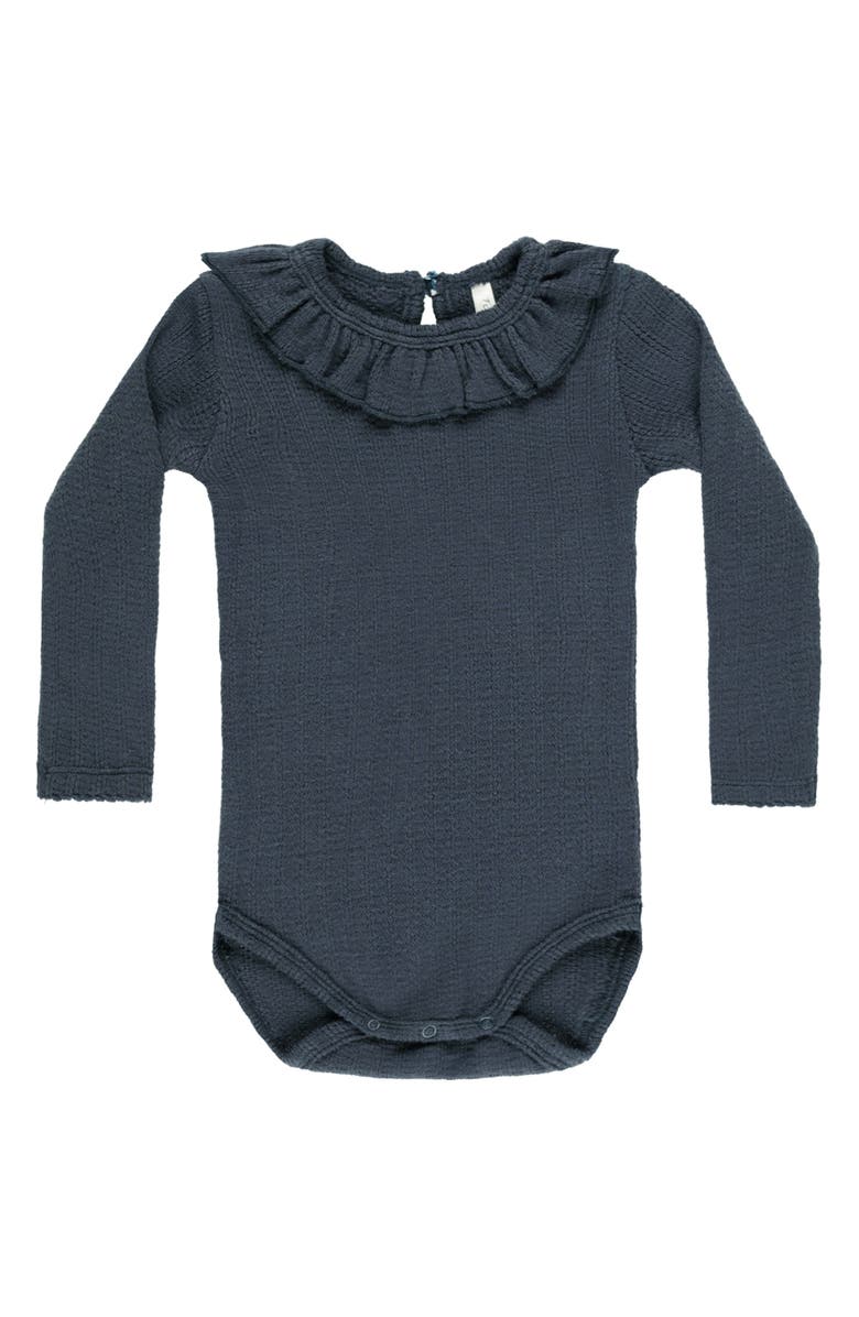 Rylee + Cru Kids' Ruffle Collar Long Sleeve Bodysuit, Main, color, Indigo