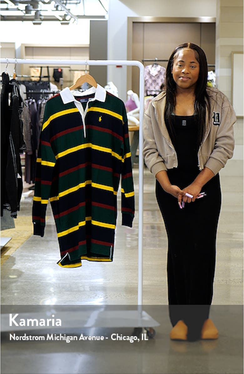 Stripe Long Sleeve Rugby Polo Dress, sales video thumbnail