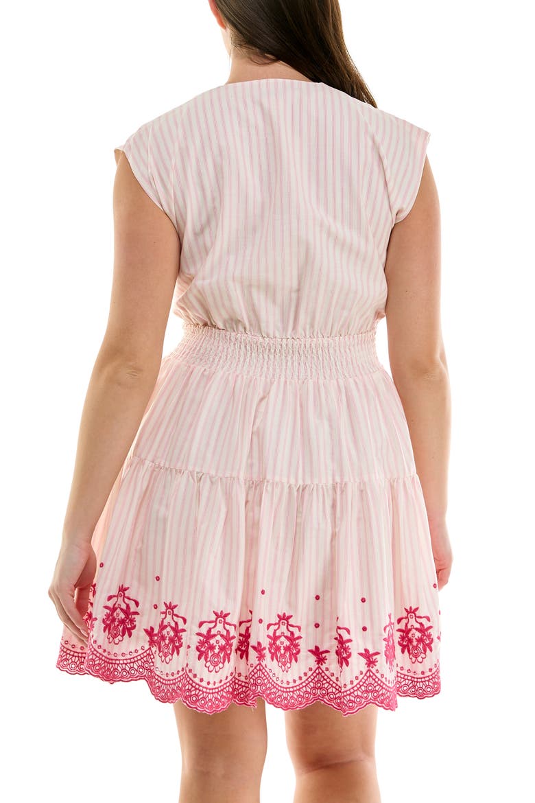 Stripe Cap Sleeve Embroidered Fit & Flare Dress, Alternate, color, PINK/WHITE