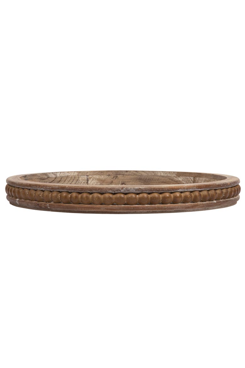 Whitewashed Round Decorative Wood Tray, Main, color, Brown