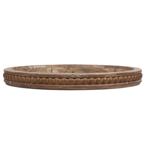 Whitewashed Round Decorative Wood Tray